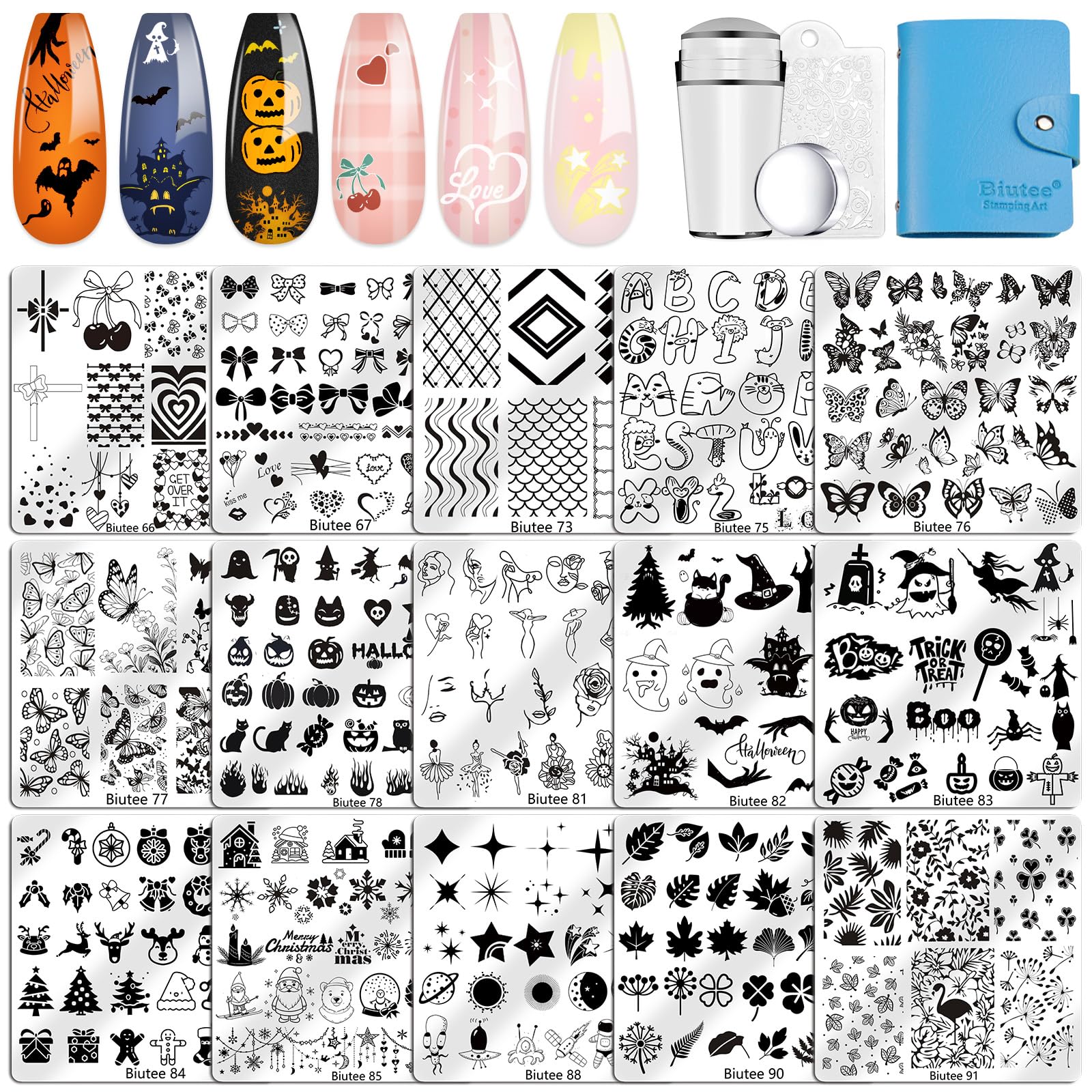 Biutee Nail Stamping Plates Set 15PCS Nail Stamping Kit with Nail Stamper